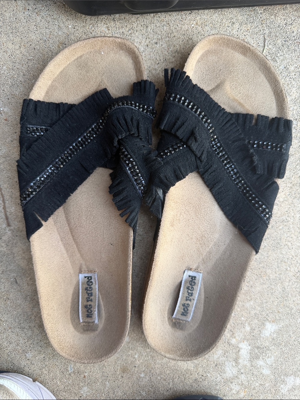 Not Rated Black Fringe Slide Sandals for Women